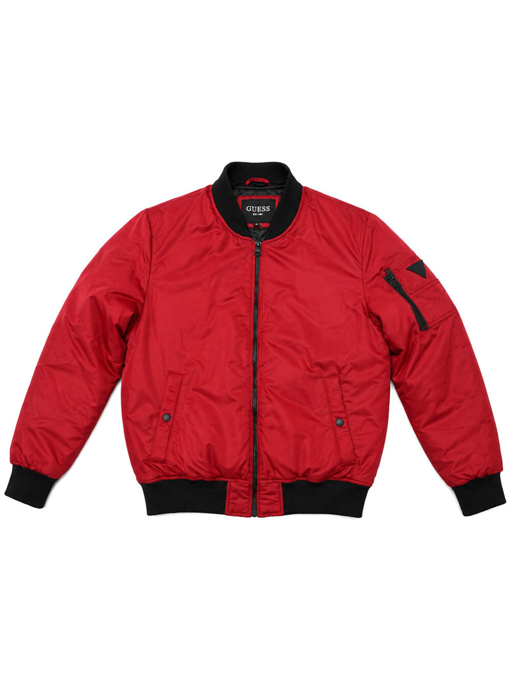 GUESS Men’s Bomber Jacket Red Black Full Zip Size Medium